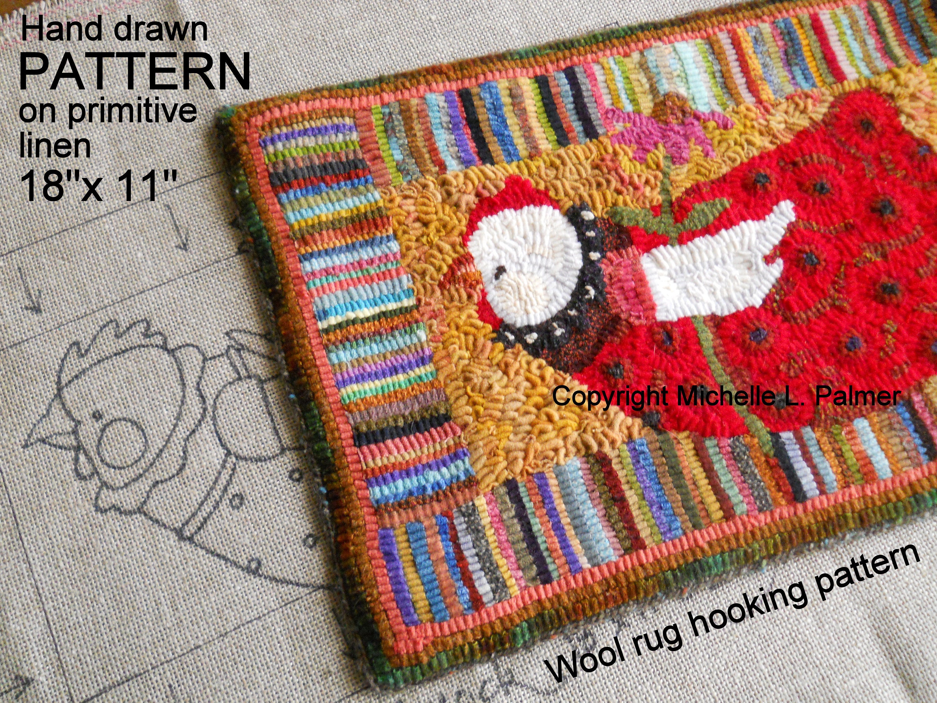 Hand Drawn PATTERN on 100% Primitive Linen RUG HOOK Hooking Michelle ...