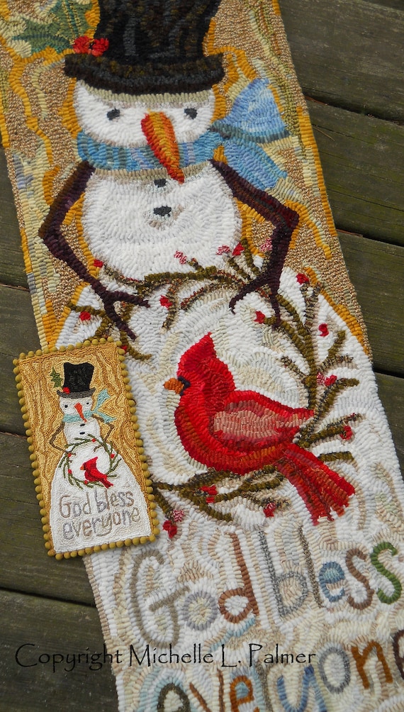 Dickens Style Snowman Cardinal RUG HOOK Hooking PATTERN Hand Drawn