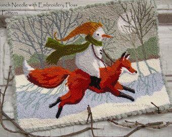 Punch Needle DIGITAL Download Jpeg and PDF PATTERN Embroidery floss model Michelle Palmer Moonshine Meadow Snowman Fox Run Winter Landscape