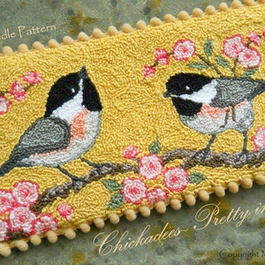 Punch Needle DIGITAL Download Jpeg and PDF PATTERN Embroidery floss model Michelle Palmer Chickadee Bird Pair Cherry Blossom Spring Flowers