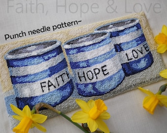 Punch Needle DESCARGA DIGITAL Jpeg y PDF PATRÓN Modelo de hilo de bordar Michelle Palmer Faith Hope Love Crocks Flow Blue Stripe Gres