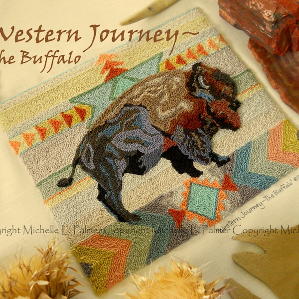 Western Journey Buffalo Tribal Native American Punch Needle Embroidery DIGITAL Jpeg and PDF PATTERN Michelle Palmer Painting with Threads