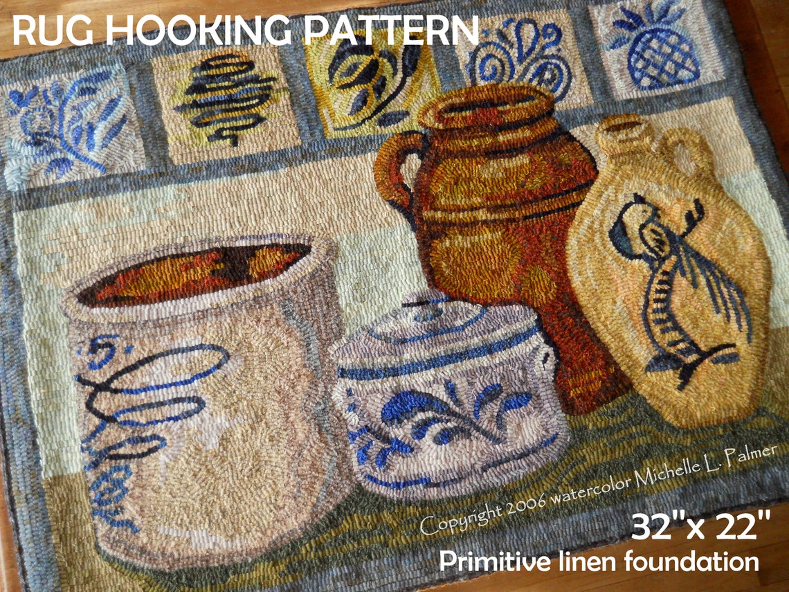 Hand Drawn PATTERN on 100% Primitive Linen RUG HOOK Hooking Michelle ...