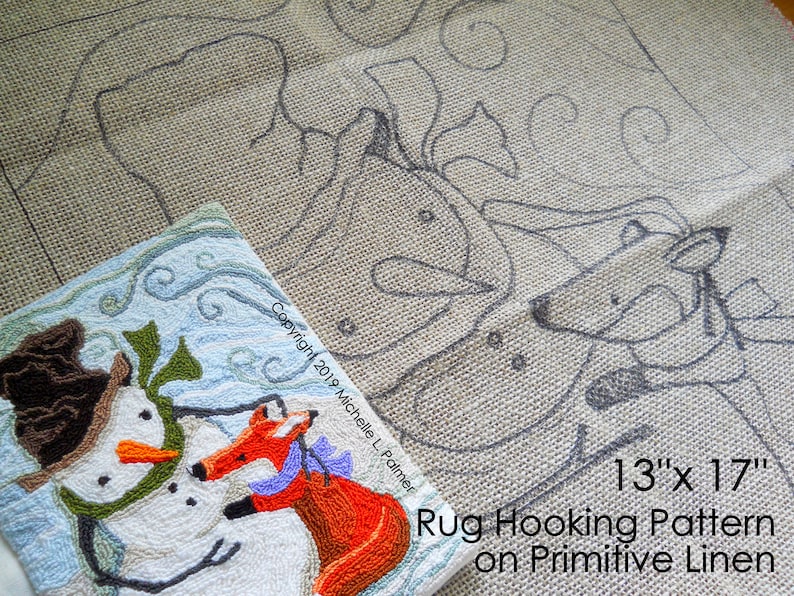 Prim Wool RUG HOOK Hooking PATTERN Hand Drawn 100% Primitive Linen ...