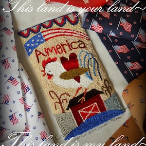America Rooster Heart Flag Red White Blue Punch Needle Embroidery DIGITAL Jpeg and PDF PATTERN Michelle Palmer Painting with Threads