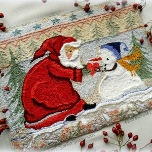 Punch Needle Embroidery Pattern DIGITAL Instant DOWNLOAD Jpeg and PDF files Michelle Palmer Heart to Heart Santa Claus Snowman Christmas Joy