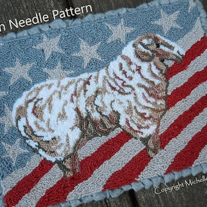 Punch Needle DIGITAL Download Jpeg and PDF PATTERN Embroidery floss model Michelle Palmer Sheep Lamb Wool Star Spangled Woolens America UsA