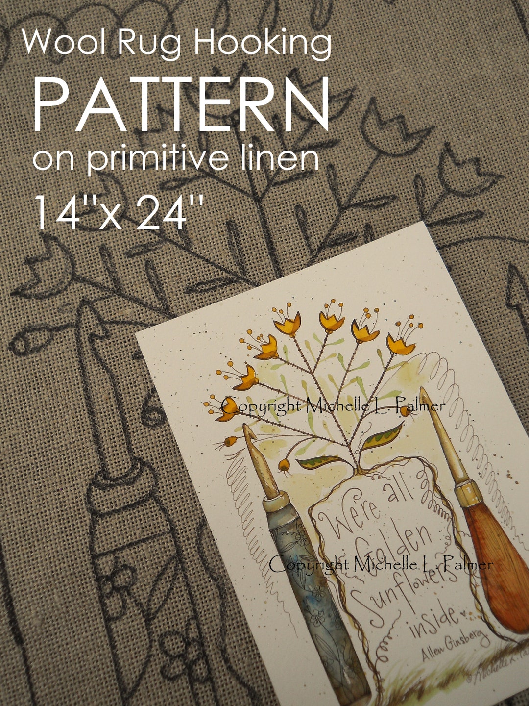 PATTERN for RUG HOOKING Hand Drawn on 100% Prim Primitive Linen ...