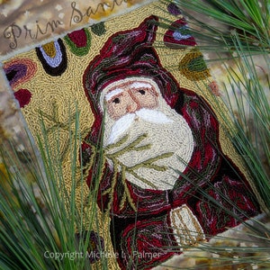 Punch Needle Embroidery DIGITAL Download Jpeg and PDF PATTERN Michelle Palmer Early American Prim Santa with Christmas Tree Saint Nicholas