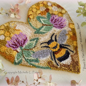 Bees in the Clover Punch Needle Embroidery DIGITAL Jpeg and PDF PATTERN Michelle Palmer