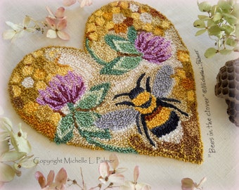Bees in the Clover Punch Needle Embroidery DIGITAL Jpeg and PDF PATTERN Michelle Palmer