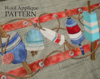 DIGITAL DOWNLOAD Wool Applique PATTERN model stitched by Michelle Palmer Americana Nautical Patriotic Buoys Seaside Fishing Lobster America