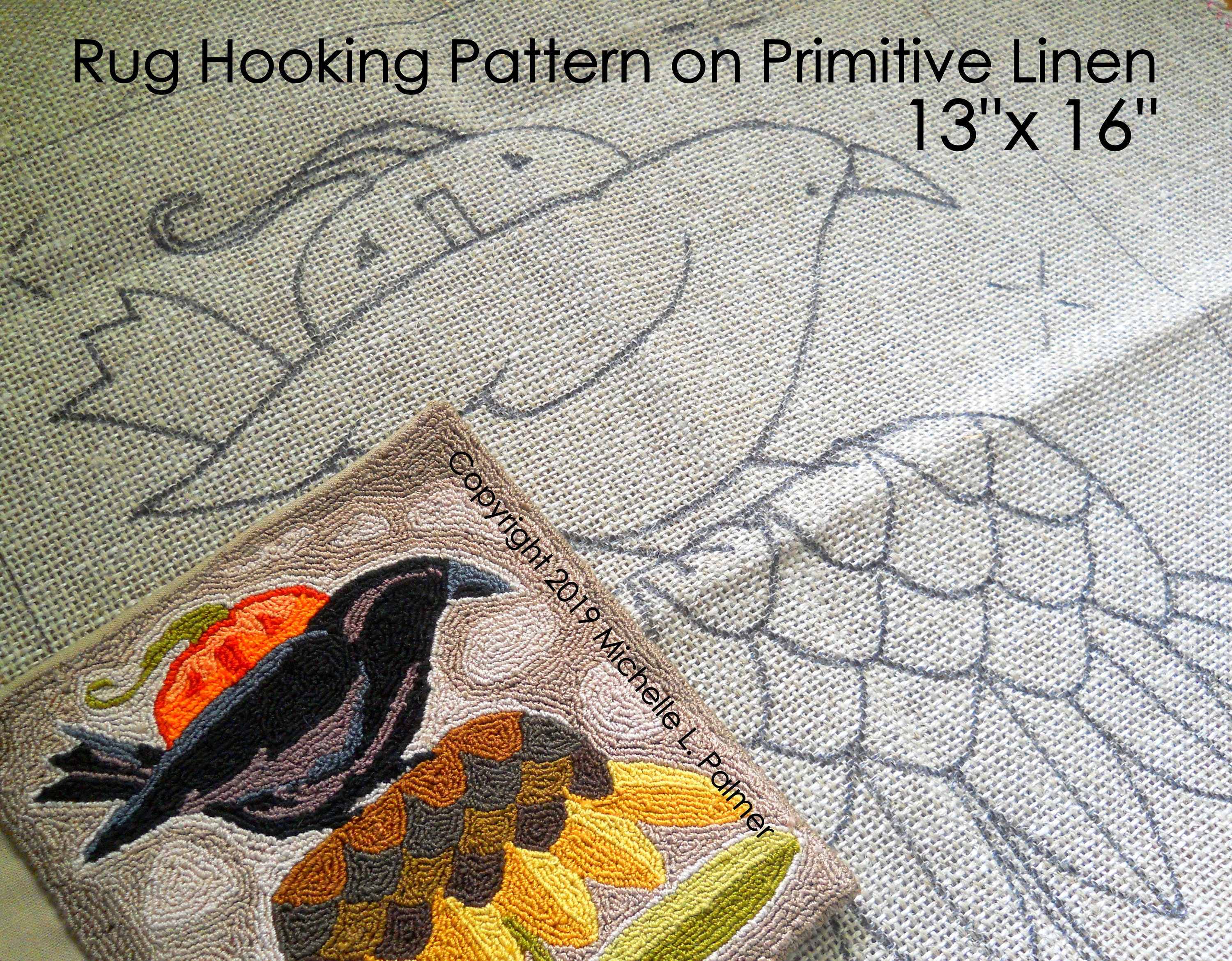 Prim Wool RUG HOOK Hooking PATTERN Hand Drawn 100% Primitive Linen ...