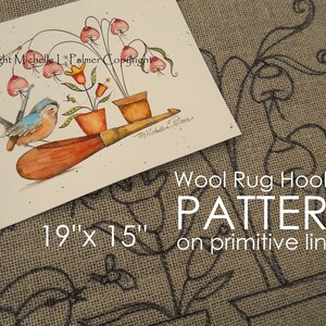 PATTERN for RUG HOOKING hand drawn on 100% prim Primitive linen Michelle Palmer Hooking in the Garden Bluebird Perched BeeHook Collection