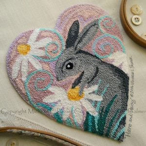 Hare and Daisy Punch Needle Embroidery DIGITAL Jpeg and PDF PATTERN Michelle Palmer Painting with Threads