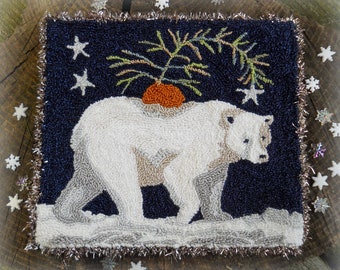 Punch Needle DIGITAL Download Jpeg and PDF PATTERN Embroidery floss model Michelle Palmer Polar Bear Pine Tree Winter Christmas Starry Night