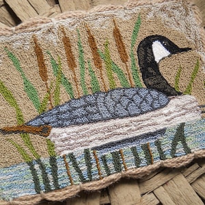 Punch Needle DIGITAL Download Jpeg and PDF PATTERN Embroidery floss model Michelle Palmer Canada Goose Decoy Hunting Cattails Water Bird
