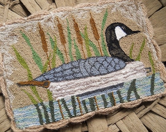 Punch Needle DIGITAL Download Jpeg and PDF PATTERN Embroidery floss model Michelle Palmer Canada Goose Decoy Hunting Cattails Water Bird