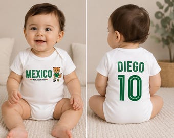 Personalisierter Mexiko Baby Body, WM 2026 Baby Strampelanzug, Benutzerdefinierte Fußball Baby Outfit, Mexiko Fußball Fan Geschenk