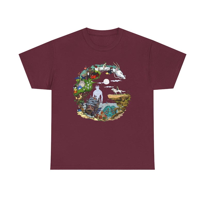 Maglietta Spirited Away Ghibli, maglietta del film d'animazione Maroon