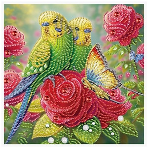 DIY Parrot and Rose Diamond Painting, 5D Special Shaped Art Kit, Home Wall Decoration Gift Making, Rhinestone Crystal Embroidery Accessories