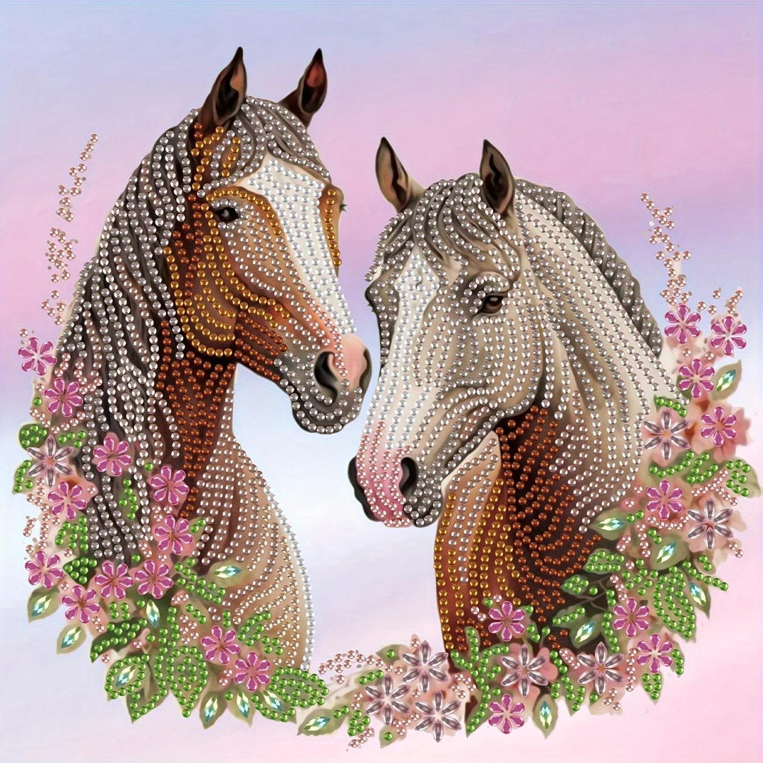 5D Two Horses Diamond Painting Kit, Special Shape Crystals Rhinestones ...
