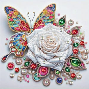Rose Butterfly Diamond Painting Kit, Special Shape Crystal Rhinestones Embroidery, DIY Art Dot Crafting, Home Wall Decorations, Gift Making