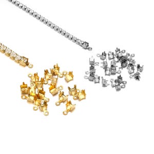 50/100pcs Fold Crimp End Caps, Stainless Steel, CZ Chain Connectors, Cord Tips, DIY Jewelry Making Accessories, DIY Necklace Bracelet Clasps