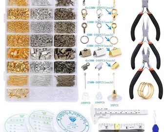 Kit de acessórios para joias, liga, fio de cobre, argolas, ganchos para brincos, alicate faça você mesmo, conjunto de fios para miçangas, acessórios para fazer pingentes de pulseiras e colares