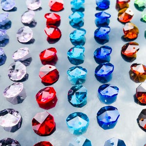 50Pcs Crystal Octagon Beads, 2 Holes, Various Colors, Chandeliers Replacement Parts, DIY Jewelry, Garden Window Home Hanging Ornaments Decor