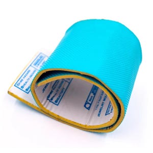 May include: A roll of bright turquoise, textured silicone material with a yellow edge. The inner side of the roll features a white backing with blue printed text that includes the words JEWELRY MOLD, FIRE HAZARD, and HEALTH HAZARD.