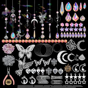 DIY Hanging Crystal Suncatcher Kit, 401pcs, Glass, Rainbow Prism Wind Chimes, Colorful Garden Window Home Balcony Patio Ornament Decorations