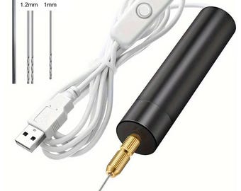Mini USB Electric Drill, 4Pcs, Black Plastic Alloy, Resin Engraving Tools Polymer Clay Jewelry Pendant Making, Wood Craft Making Accessories