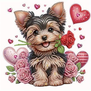 Dog Flowers Design Diamond Painting, DIY 5D Special Shape Rhinestone Embroidery Accessories, Sparkling Wall Decoration Making, Gift Idea Kit