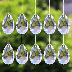 10pcsTeardrop Crystal Prisms, Clear Glass Faceted Pendants, Suncatchers Making, Chandelier Replacement Parts, DIY Jewelry, Hanging Decor Kit