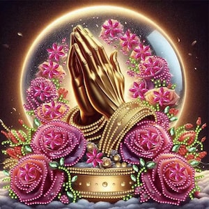 5D DIY Flower Hand Diamond Painting Kit, Acrylic, Partial Drill with Special Shape Rhinestones, Religious Craft Making, Home Art Decoration