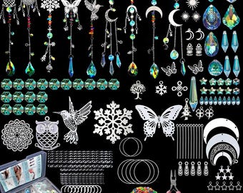 DIY Suncatcher Kit, 450Pcs Crystal Pendant Hanging Prism Ornaments, Home Garden Wedding Decor, Car Rearview Mirror Charms, Rainbow Maker Set