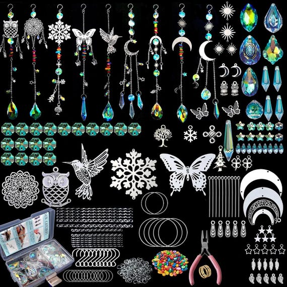 DIY Suncatcher Kit, 450Pcs Crystal Pendant Hanging Prism Ornaments, Home Garden Wedding Decor, Car Rearview Mirror Charms, Rainbow Maker Set