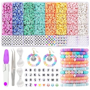 3860 Stück Flache Polymer Clay Perlen, Acryl Buchstaben Perlen Kit, verschiedene Farben, Freundschaft Name Armband Schmuckherstellung, DIY Handwerk Geschenke Kit