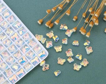 72/84PCS AB Crystal Butterfly Beads, Glass Pendants, DIY Jewelry Making, Bracelets Necklaces Earrings Crafting Material, Decoration Ornament