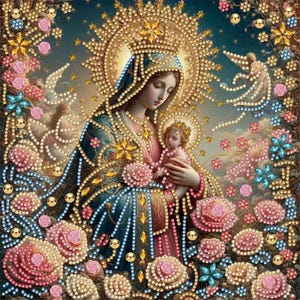 Diamond Painting Kit, Mary Jesus, Woman-Theme Design 5D Special Shape, Rhinestone Embroidery, Religious Mosaic Art, DIY Home Wall Decoration