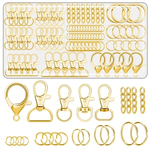 Kit de fabrication de porte-clés, 215/boîte, alliage de zinc. Couleurs or argent, différentes tailles, écharpe à clip pour porte-clés, chaînes, anneaux, fabrication de sac portefeuille bricolage