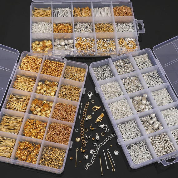 1260PCS Jewelry Findings Kit With Storage Iron, Fashion Gold