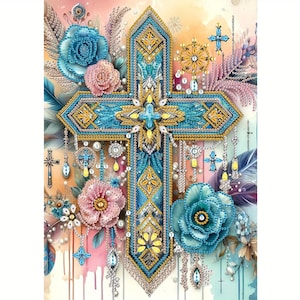 DIY Gorgeous Cross Diamond Painting Kits, Acrylic, Special Shaped Diamond Dots Art Embroidery Accessories, Spiritual Wall Decor Gifts Making