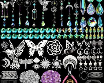 420Pcs Crystal Suncatcher Kits, Glass ,Hummingbird Art Crafts, Beaded Light Refraction Prism, Indoor Hanging Window Decor Making Accessories