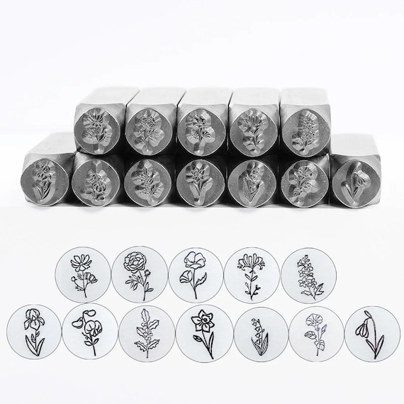 Metal Stamping Punch, Steel, Birth Month Flower Themes Punch, Floral Design Stamps, Jewelry Making, DIY Gifts Keepsakes Crafting Accessories