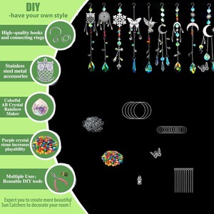 May include: DIY suncatcher kit with various components. Includes hanging ornaments with owl, snowflake, butterfly, and moon designs, along with colorful beads, hooks, and tools. The text says "DIY - have your own style."