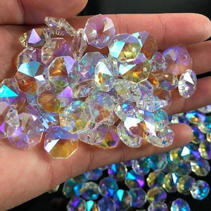 10pcs Aurora Crystal Octagon Bead Strand, Glass Prism Garland Making, Chandelier Replacement Parts, Rainbow Suncatcher, Curtains DIY Jewelry