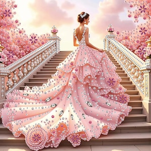 pink diamond floral dress Floral Diamond Ruffle Gown  Multi