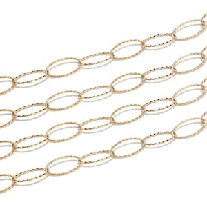 Gold Tone Textured Oval Rolo Chain, Stainless Steel Cable Link, DIY Jewelry Making, Bracelet Findings, Necklace Crafting Material, DIY Craft